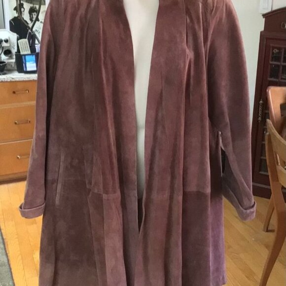 vintage mauve leather/suede open coat - Picture 1 of 3